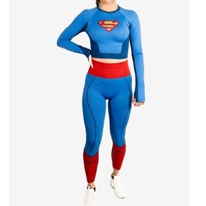 Supergirl Blue & Red Long-Sleeve Top and Leggings Set- Women
